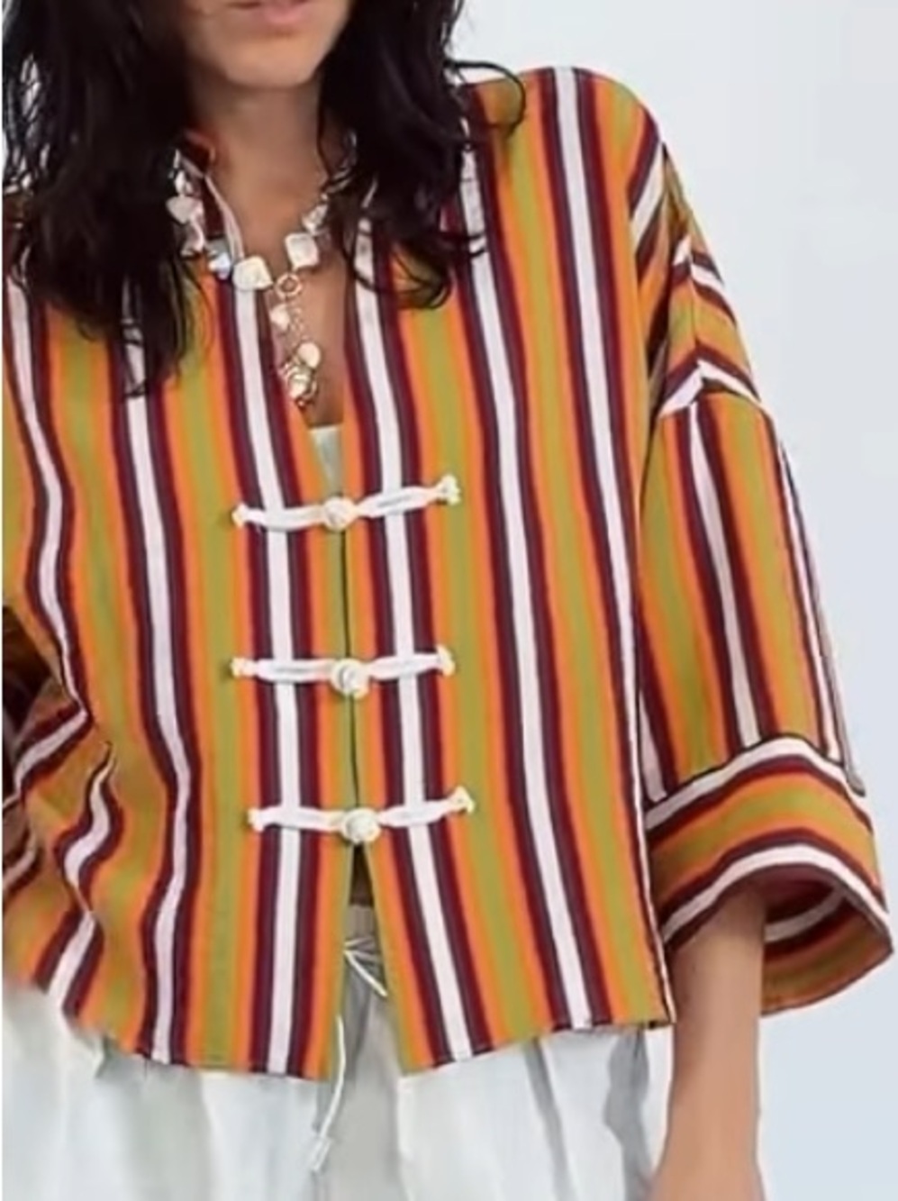 Zara STRIPED FROG FASTENING SHIRT